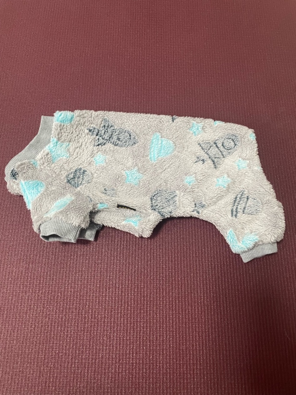 Yikeyo XS Dog Pajamas Sweater Gray & Light Blue Fuzzy Spaceship Stars Design